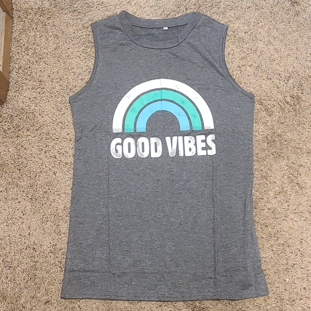 Good Vibes Loose Fit Rainbow Muscle Tank Top - Picture 2 of 5